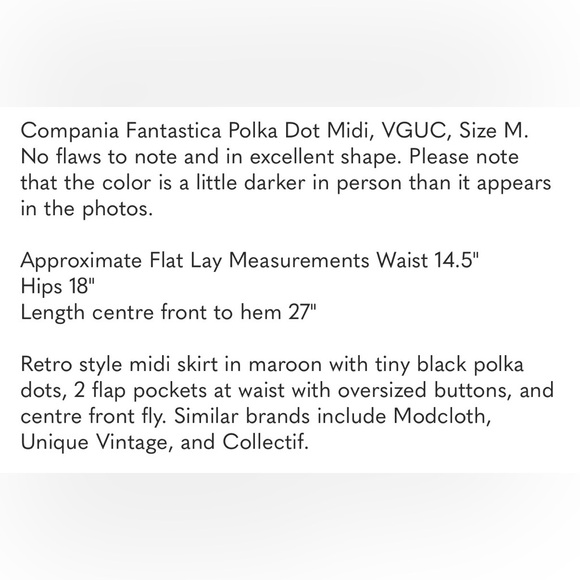 Compania Fantastica Polka Dot Midi, VGUC, Size M - Picture 6 of 6